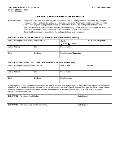 Form F-03154 Ilsp Participant-Hired Worker Set-Up - Wisconsin