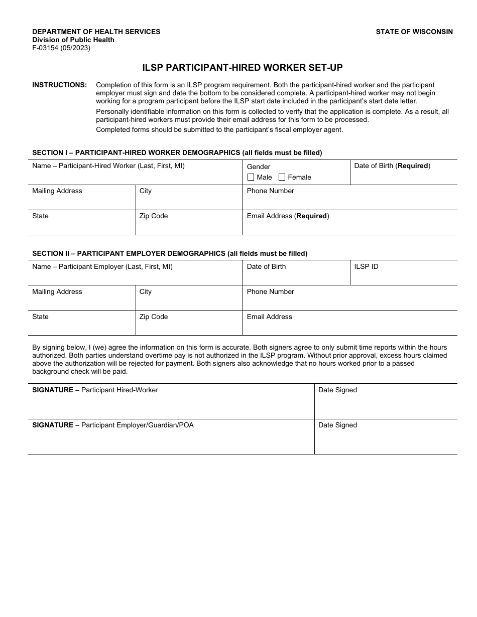 Form F-03154 Ilsp Participant-Hired Worker Set-Up - Wisconsin, Page 1