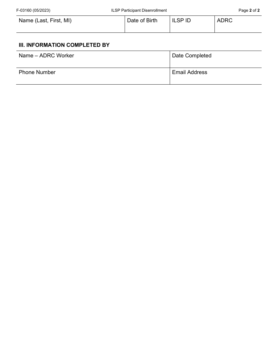 Form F-03160 Independent Living Supports Pilot (Ilsp) Participant Disenrollment - Wisconsin, Page 2