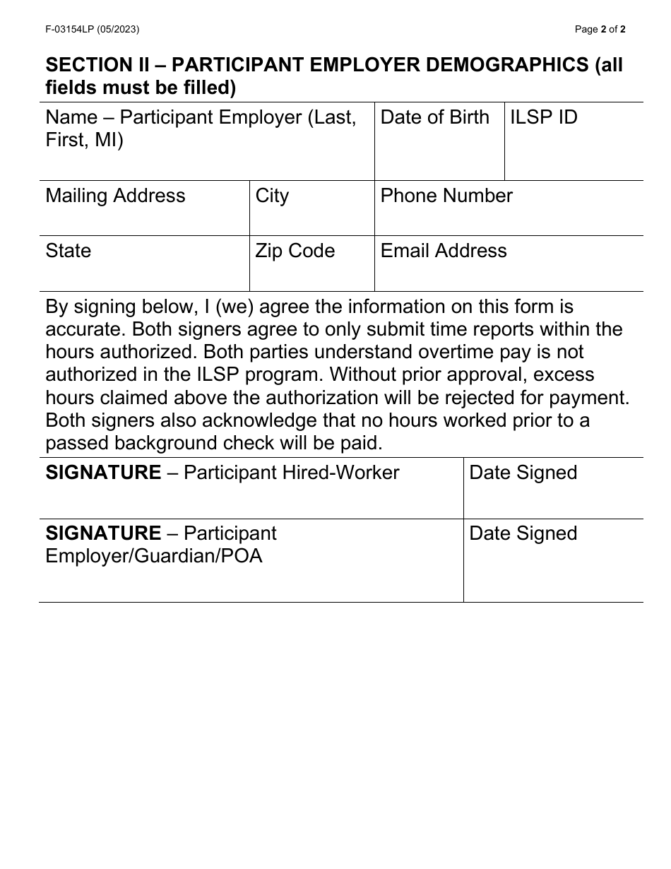 Form F-03154LP Ilsp Participant-Hired Worker Set-Up (Large Print) - Wisconsin, Page 2