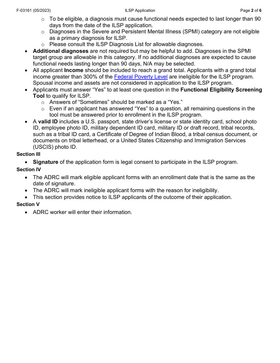 Form F-03161 Independent Living Supports Pilot (Ilsp) Application - Wisconsin, Page 2