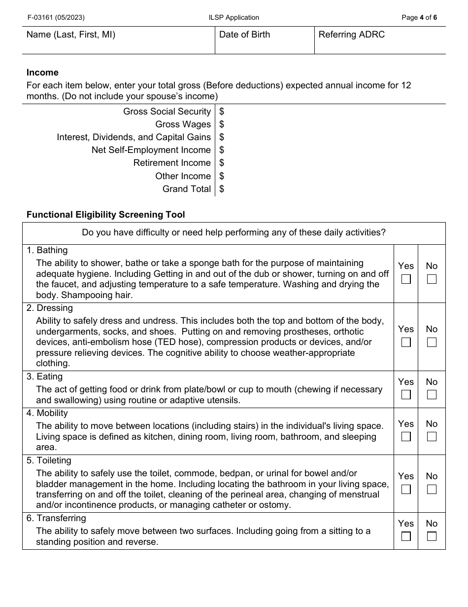 Form F-03161 Independent Living Supports Pilot (Ilsp) Application - Wisconsin, Page 4