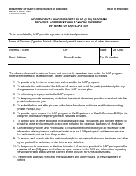 Document preview: Form F-03163 Independent Living Supports Pilot (Ilsp) Program Provider Agreement and Acknowledgement of Terms of Participation - Wisconsin