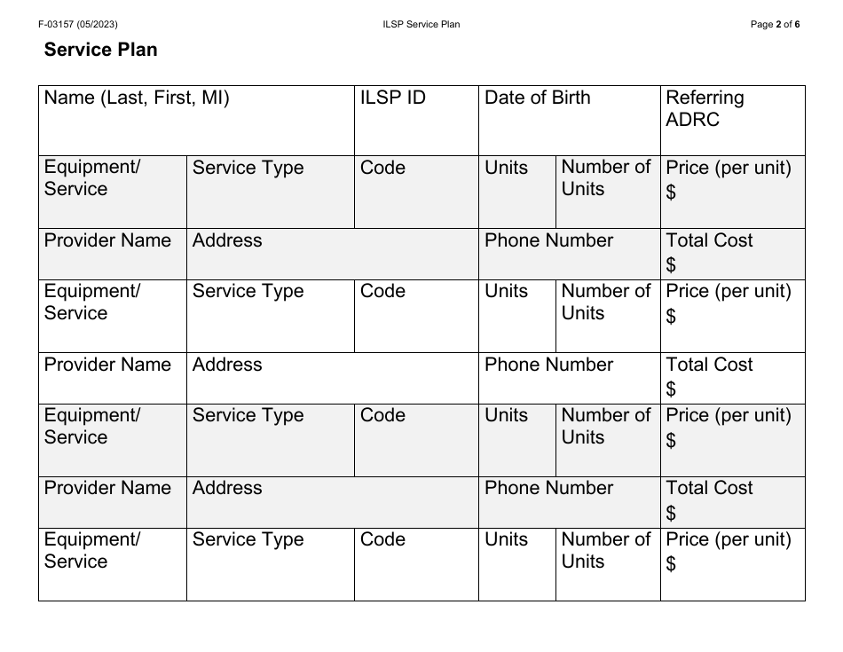 Form F-03157 Independent Living Supports Pilot (Ilsp) Service Plan (Large Print) - Wisconsin, Page 2