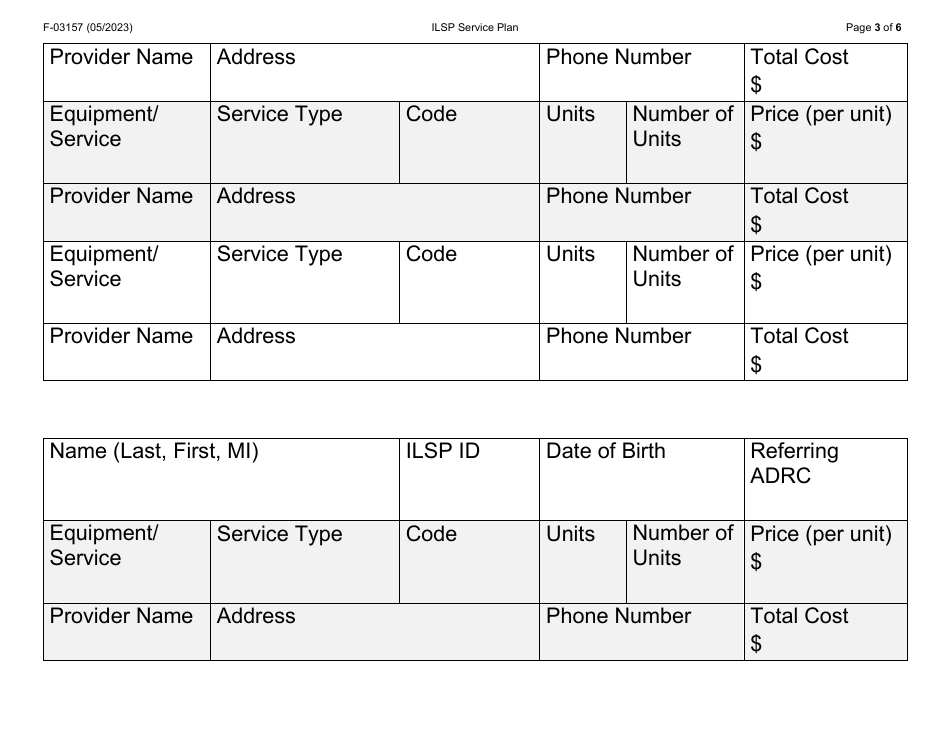 Form F-03157 Independent Living Supports Pilot (Ilsp) Service Plan (Large Print) - Wisconsin, Page 3
