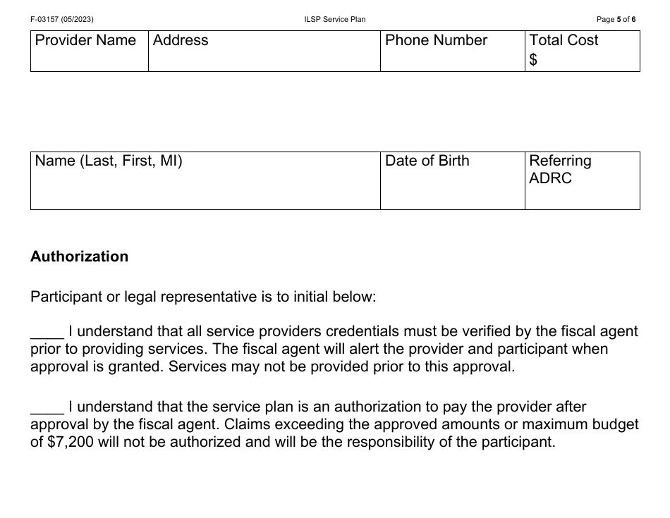 Form F-03157 Independent Living Supports Pilot (Ilsp) Service Plan (Large Print) - Wisconsin, Page 5