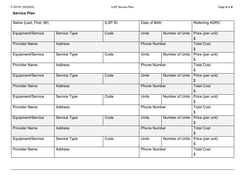 Form F-03157 Independent Living Supports Pilot (Ilsp) Service Plan - Wisconsin, Page 2
