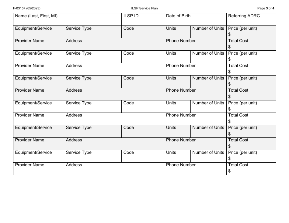 Form F-03157 Independent Living Supports Pilot (Ilsp) Service Plan - Wisconsin, Page 3