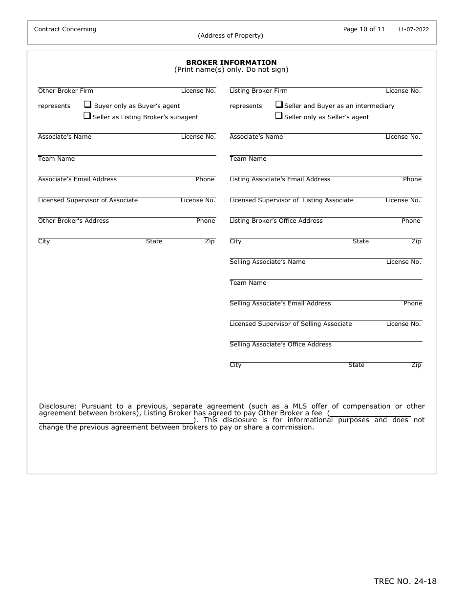 TREC Form 24-18 New Home Contract - Texas, Page 10