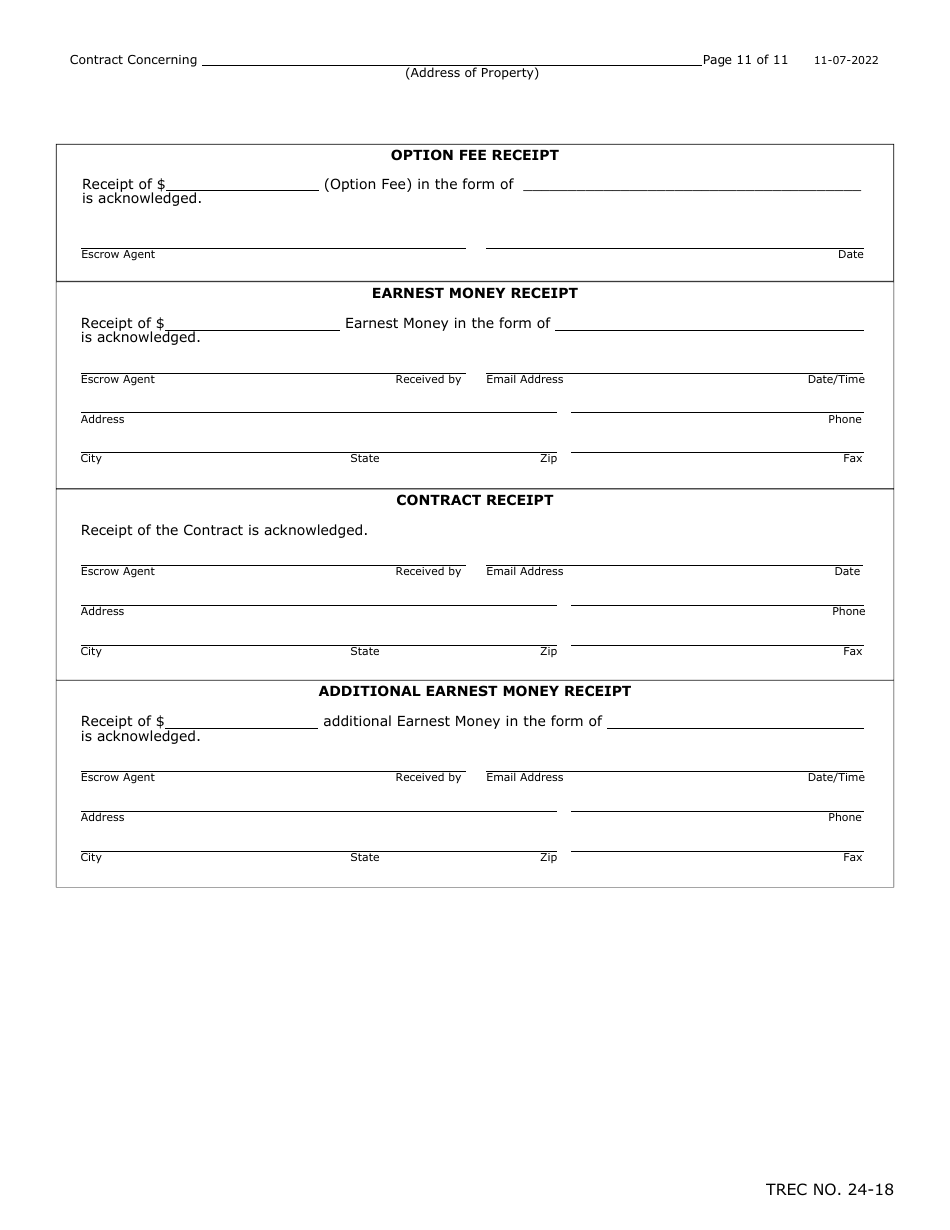 TREC Form 24-18 New Home Contract - Texas, Page 11