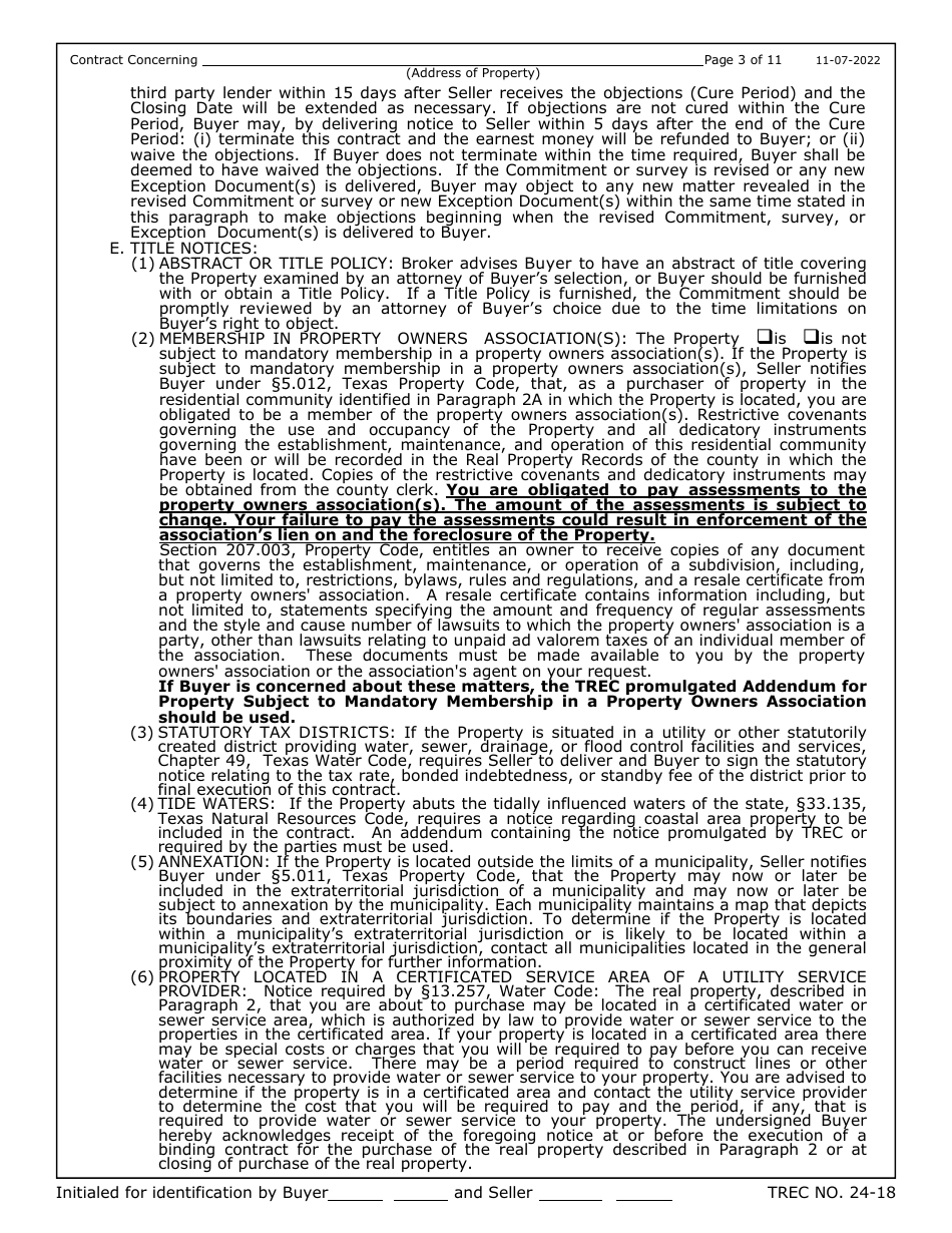 TREC Form 24-18 New Home Contract - Texas, Page 3