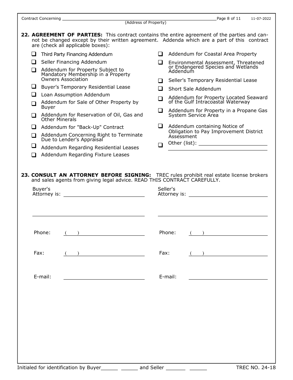 TREC Form 24-18 New Home Contract - Texas, Page 8