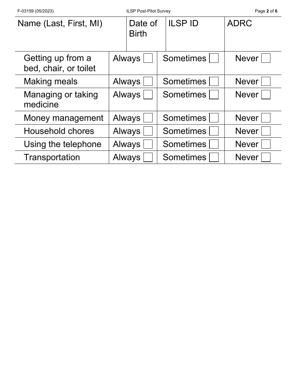 Form F-03159LP Independent Living Supports Pilot (Ilsp) Post-pilot Survey (Large Print) - Wisconsin, Page 2