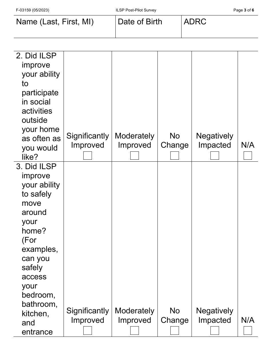 Form F-03159LP Independent Living Supports Pilot (Ilsp) Post-pilot Survey (Large Print) - Wisconsin, Page 3