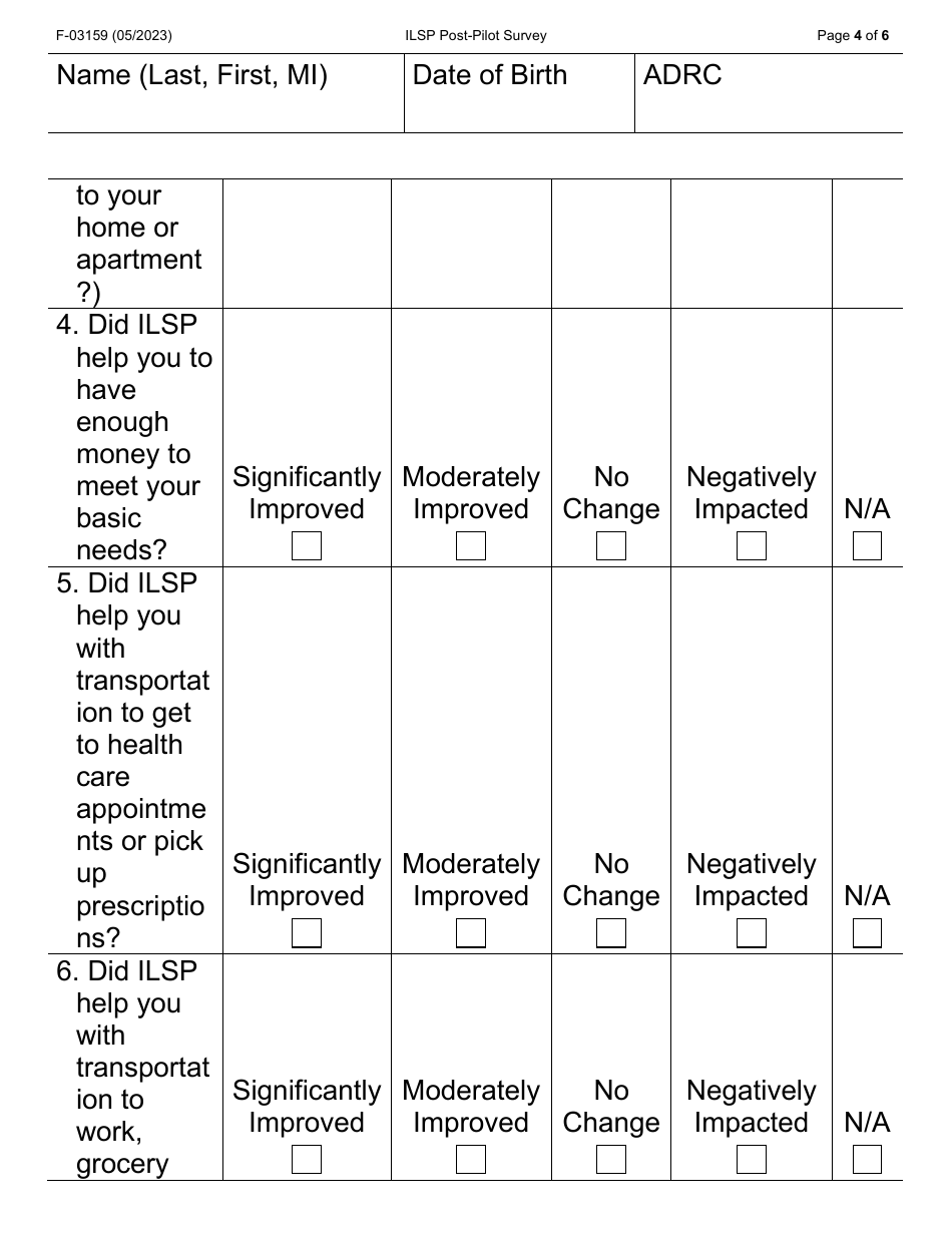 Form F-03159LP Independent Living Supports Pilot (Ilsp) Post-pilot Survey (Large Print) - Wisconsin, Page 4