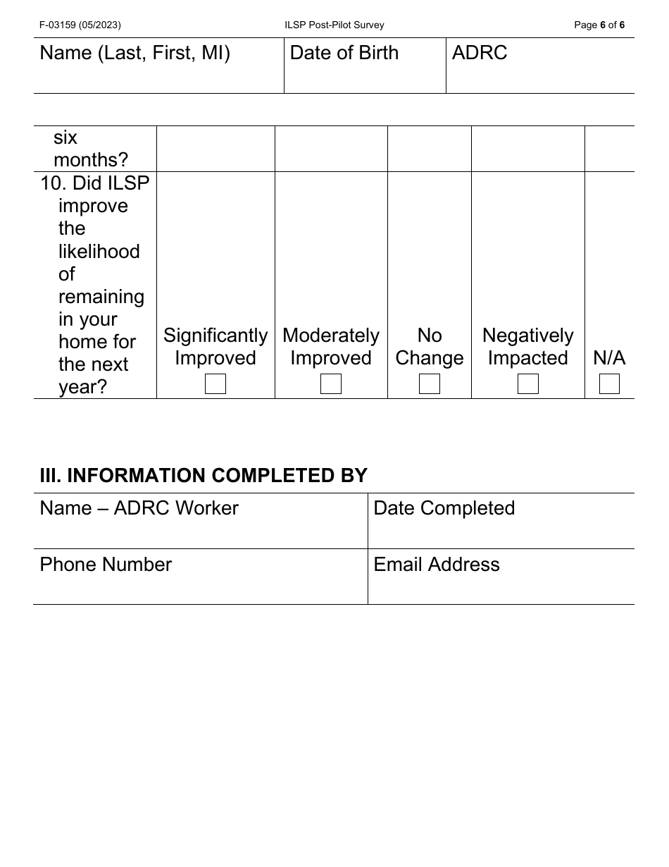 Form F-03159LP Independent Living Supports Pilot (Ilsp) Post-pilot Survey (Large Print) - Wisconsin, Page 6