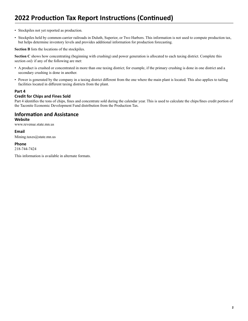 Instructions for Form MT11 Production Tax Report - Minnesota, Page 2