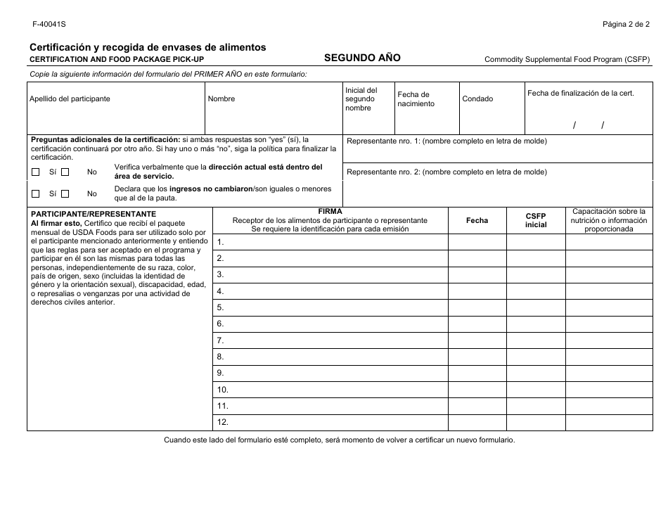 Formulario F-40041S Certificacion Y Recogida De Envases De Alimentos - Wisconsin (Spanish), Page 2