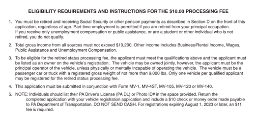 Form MV-371 Application for a Retired Person&#039;s $10.00 Processing Fee on a Vehicle Registration - Pennsylvania, Page 2