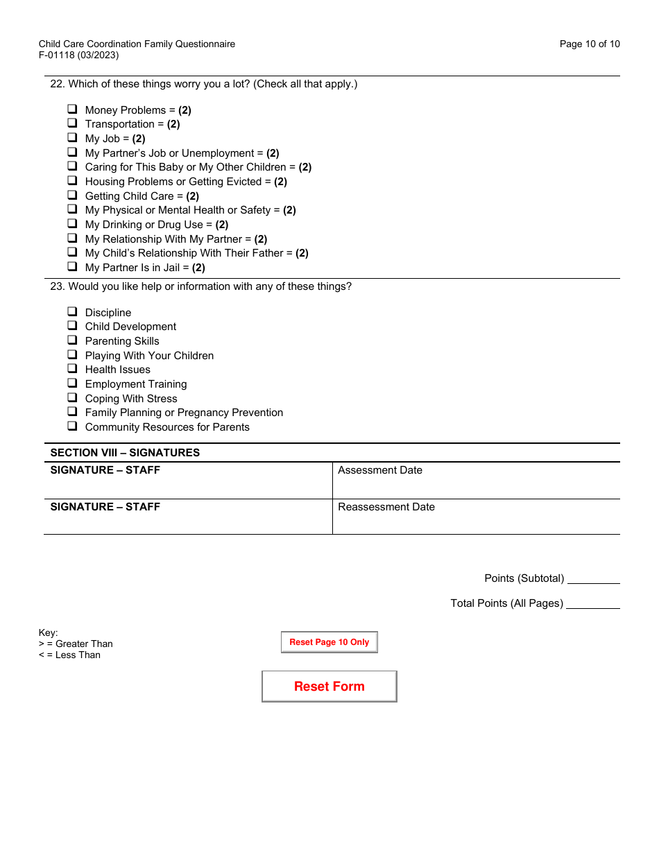 Form F-01118 Child Care Coordination Family Questionnaire - Wisconsin, Page 10