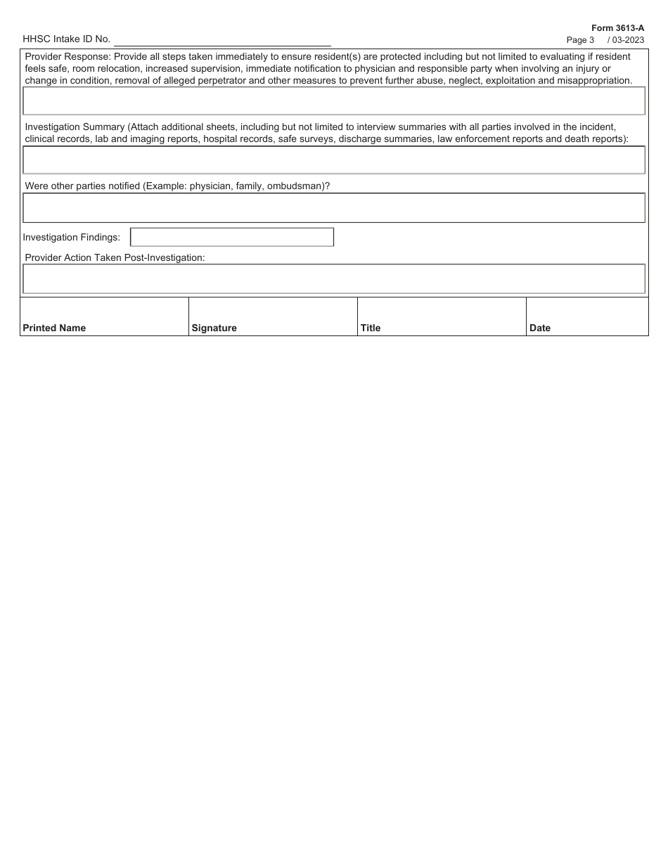 Form 3613-A Snf, Nf, Icf / Iid, Alf, Dahs Including Iss Providers and Ppecc Provider Investigation Report With Cover Sheet - Texas, Page 4