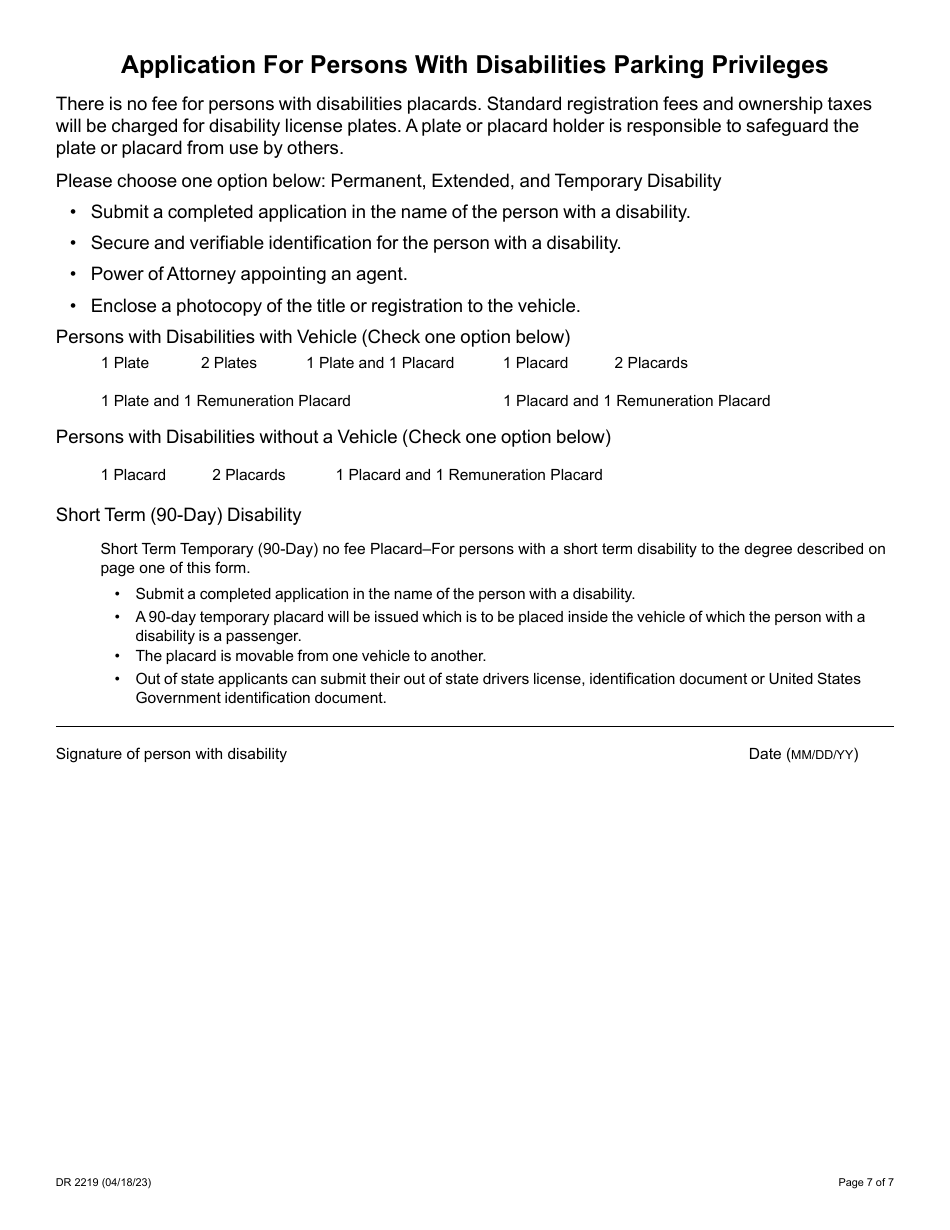 Form DR2219 Parking Privileges Application - Colorado, Page 7