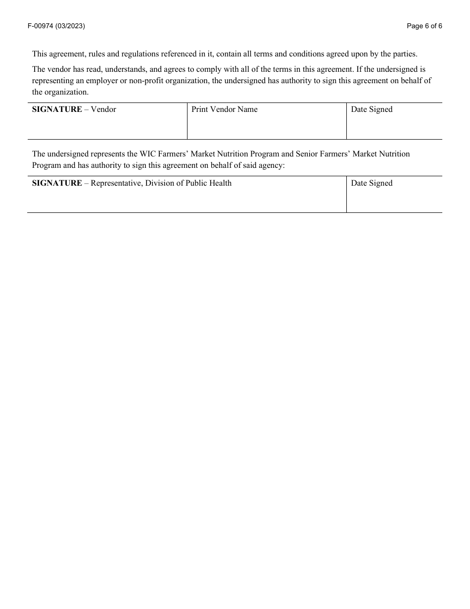 Form F-00974 Agreement Between State of Wisconsin Department of Health Services Wic and Senior Farmers Market Nutrition Program (Fmnp) and Vendor - Wisconsin, Page 6
