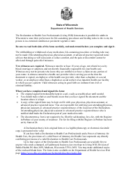 Form F-00060 Declaration to Health Care Professionals (Wisconsin Living Will) - Wisconsin