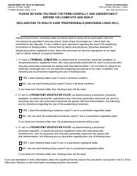 Form F-00060 Declaration to Health Care Professionals (Wisconsin Living Will) - Wisconsin, Page 4