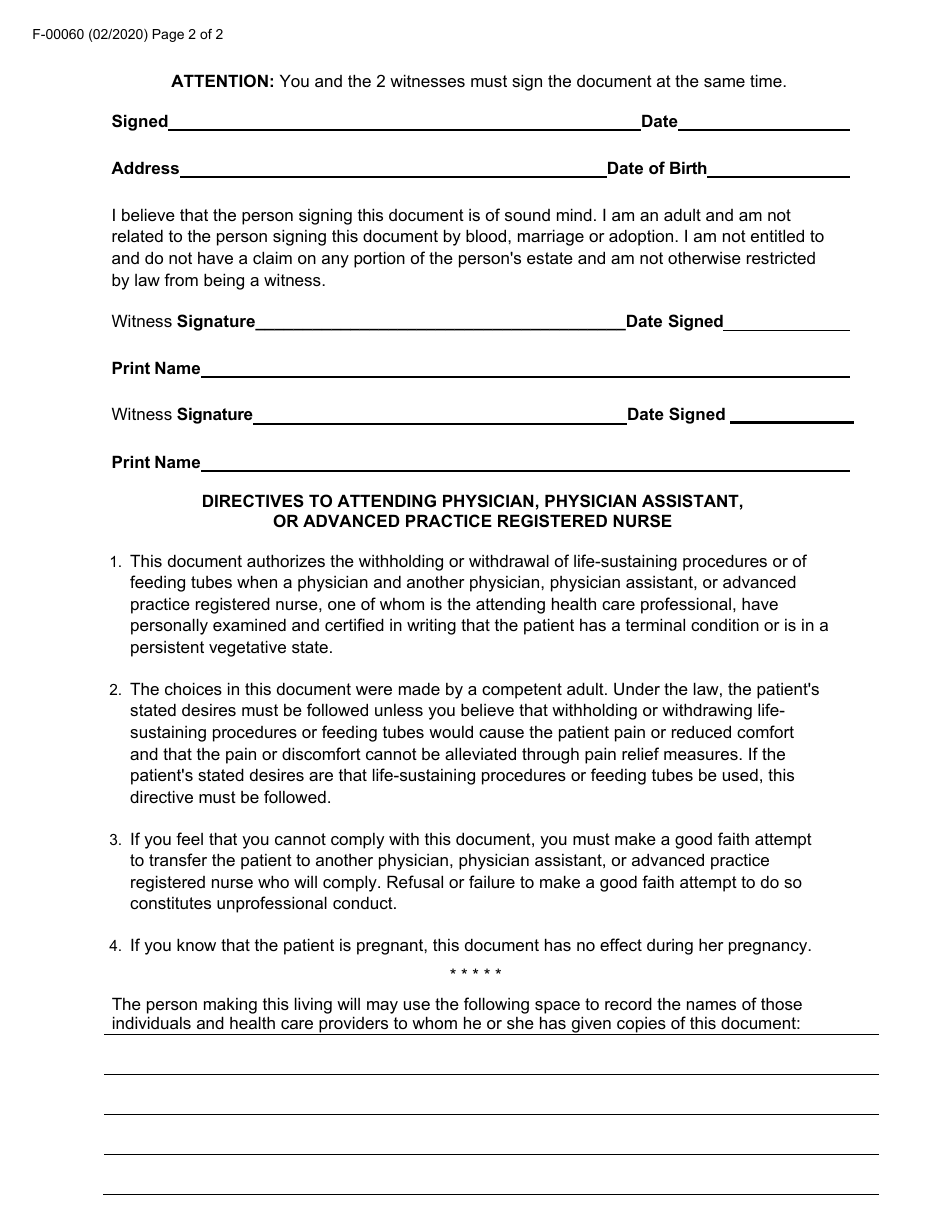 Form F-00060 - Fill Out, Sign Online and Download Fillable PDF ...