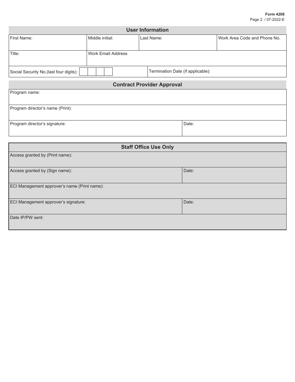 Form 4208 Tkids, Trad, Eis Registry, Extranet and Data Upload Security Agreement - Texas, Page 2