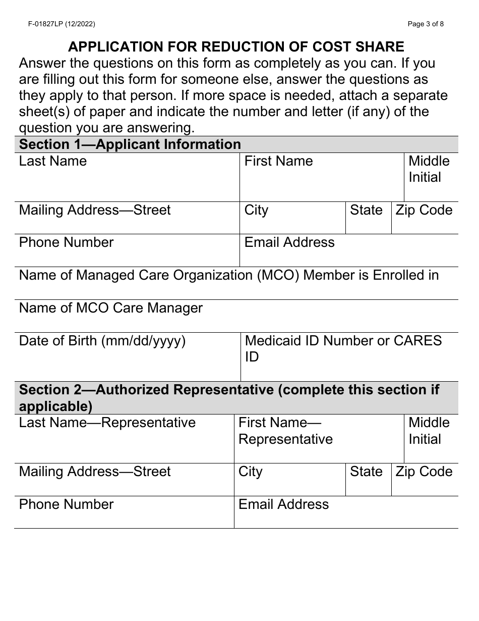 Form F-01827LP Application for Reduction of Cost Share - Large Print - Wisconsin, Page 3