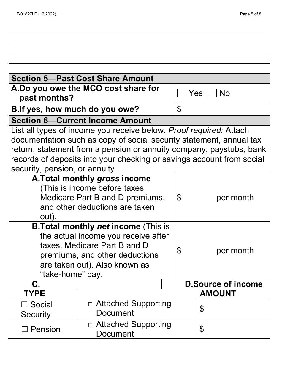 Form F-01827LP Application for Reduction of Cost Share - Large Print - Wisconsin, Page 5