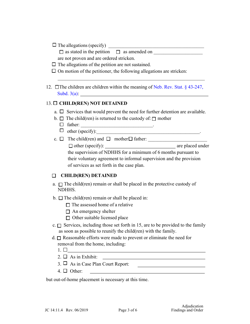 Form JC14:11.4 Adjudication Findings and Order - Nebraska, Page 3