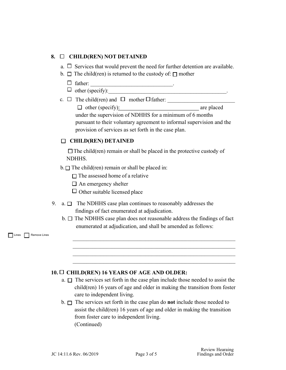 Form JC14:11.6 Review Hearing Findings and Order - Nebraska, Page 3