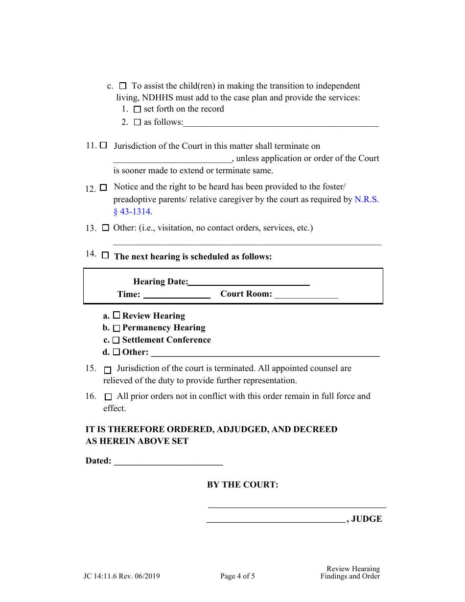 Form JC14:11.6 Review Hearing Findings and Order - Nebraska, Page 4