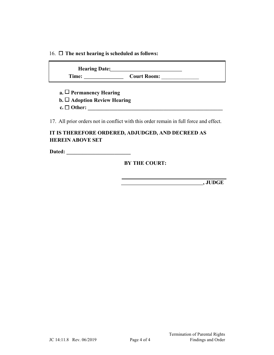 Form JC14:11.8 Termination of Parental Rights Findings and Order - Nebraska, Page 4