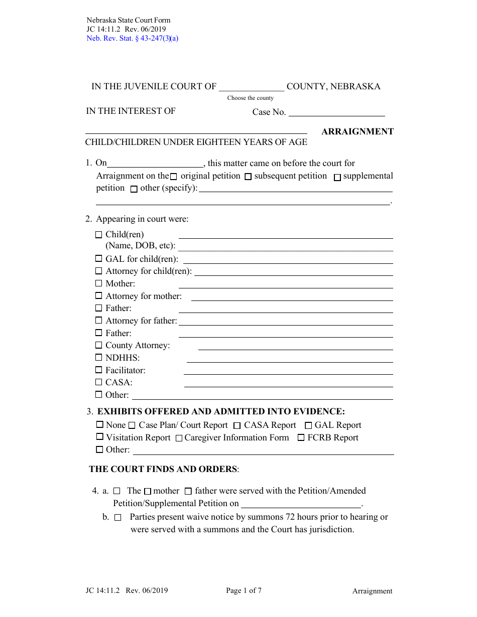 Form JC14:11.2 Arraignment - Nebraska, Page 1