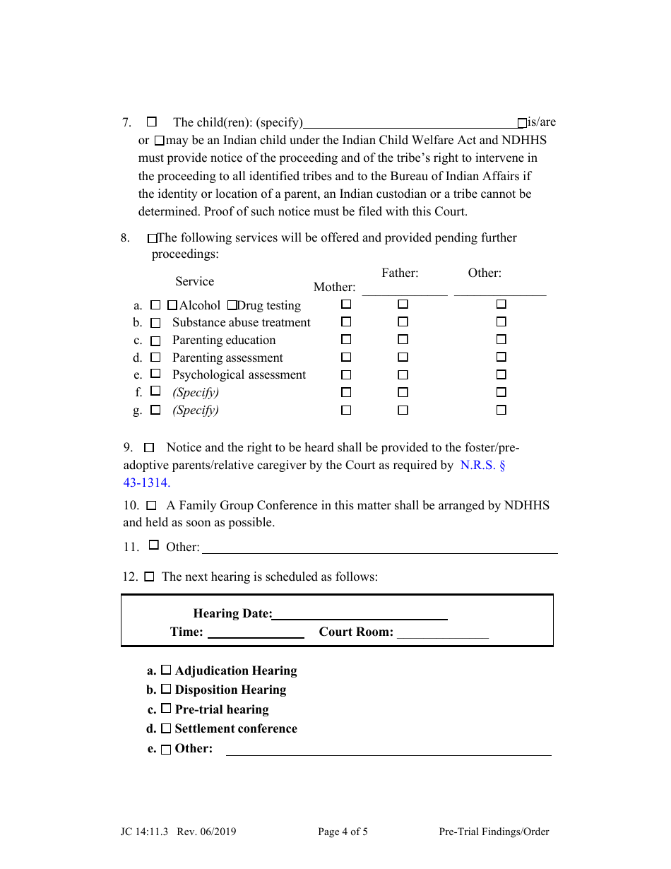 Form JC14:11.3 Pre-trial Findings / Order - Nebraska, Page 4