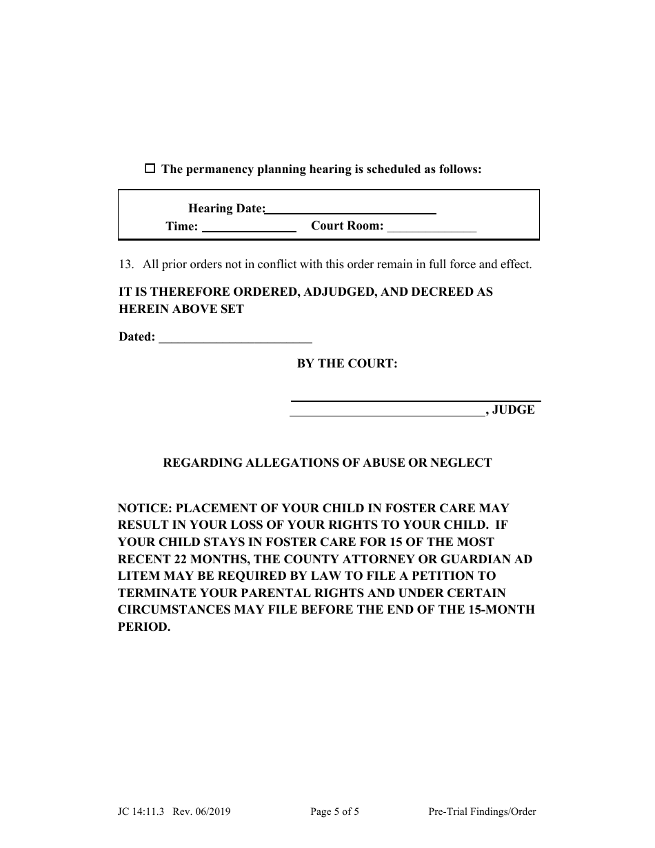 Form JC14:11.3 Pre-trial Findings / Order - Nebraska, Page 5