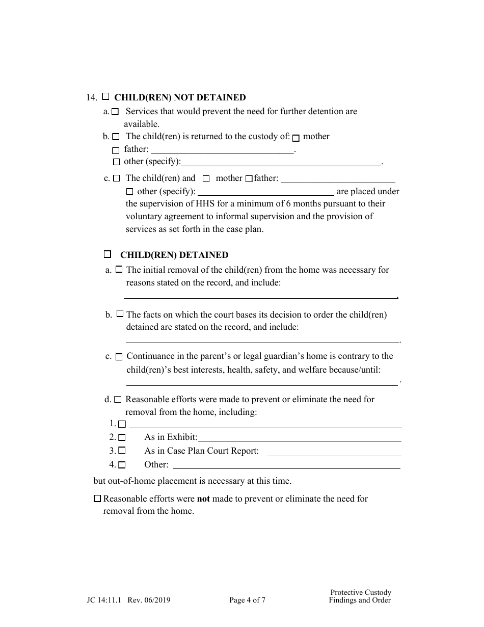 Form JC14:11.1 Protective Custody Findings and Order - Nebraska, Page 4