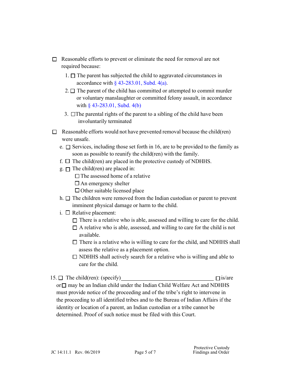 Form JC14:11.1 Protective Custody Findings and Order - Nebraska, Page 5