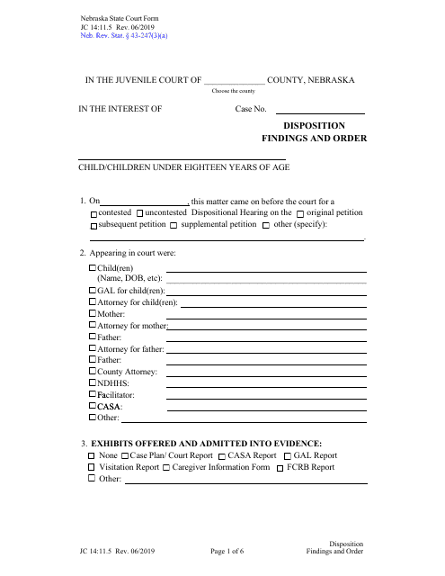 Form JC14:11.5 Disposition Findings and Order - Nebraska