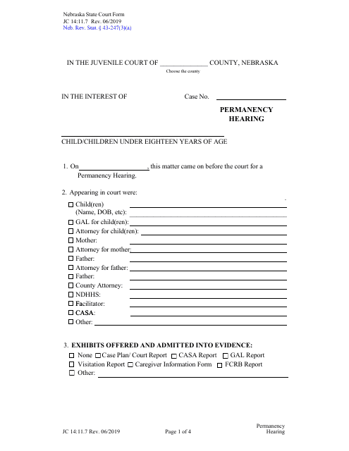 Form JC14:11.7 Permanency Hearing - Nebraska