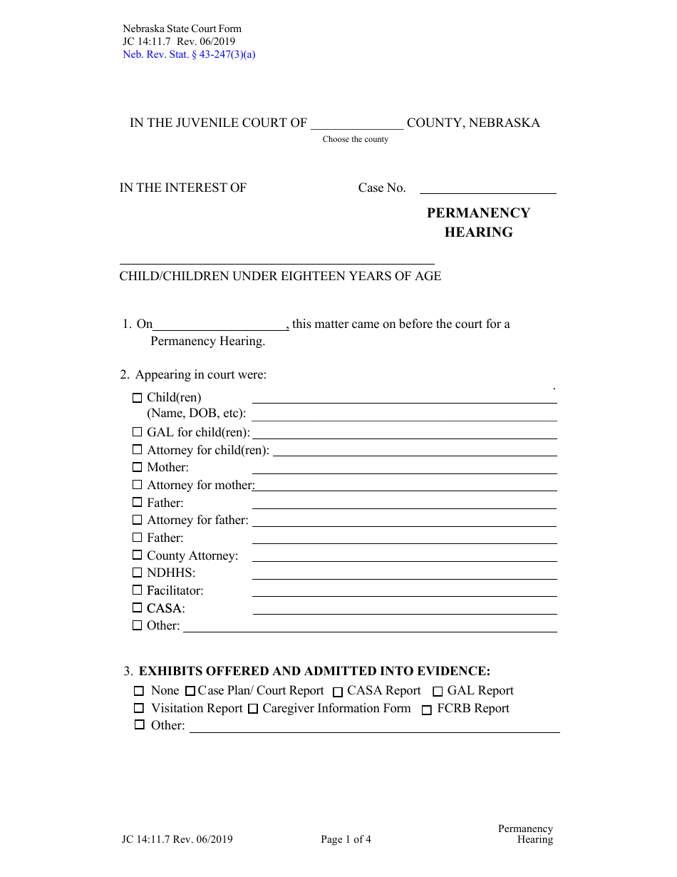 Form JC14:11.7 Permanency Hearing - Nebraska, Page 1