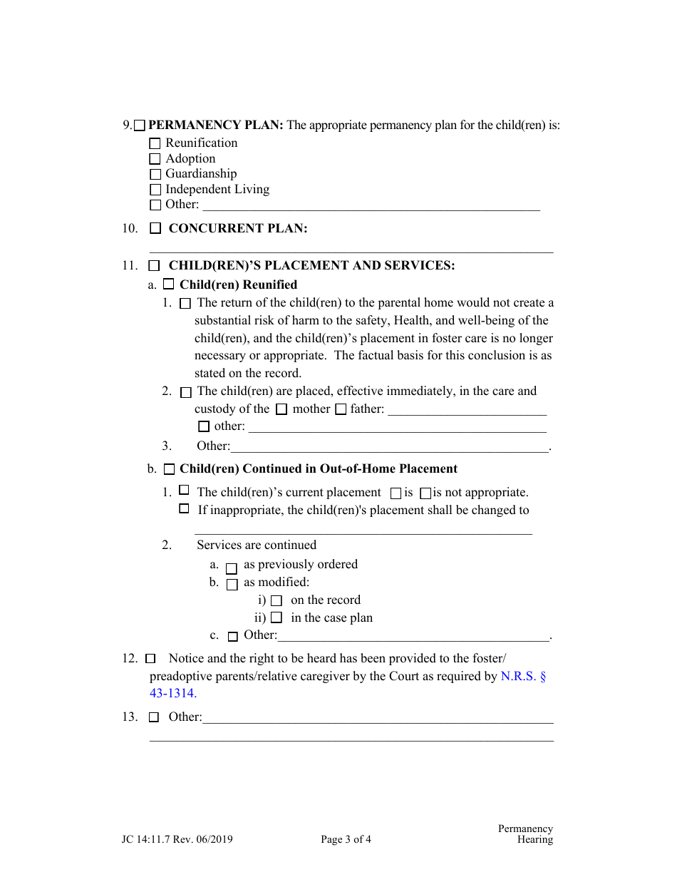 Form JC14:11.7 Permanency Hearing - Nebraska, Page 3