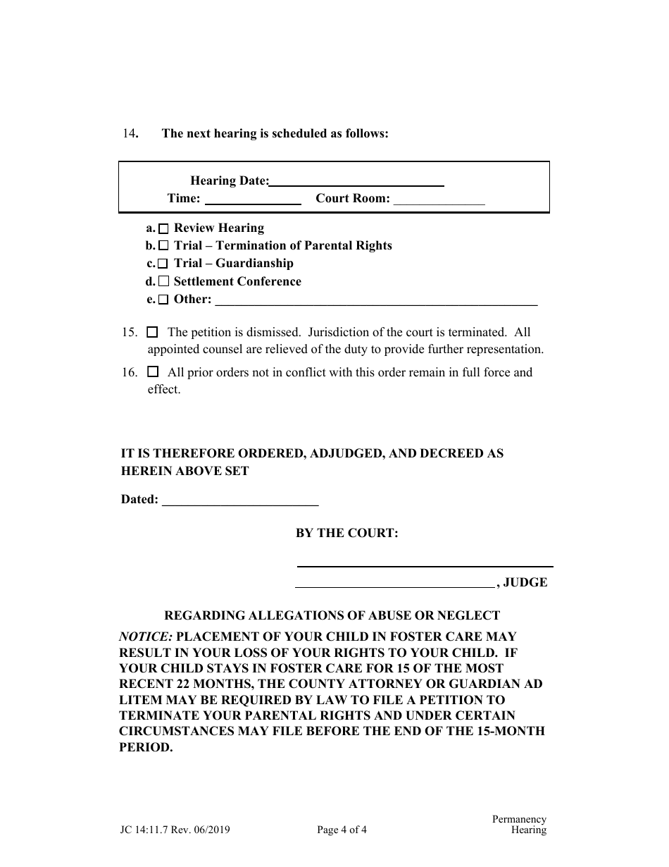 Form JC14:11.7 Permanency Hearing - Nebraska, Page 4
