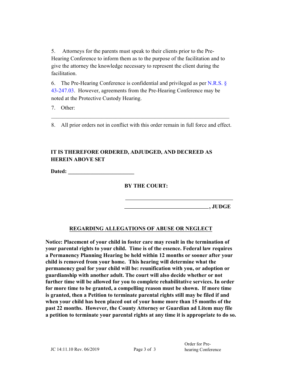 Form JC14:11.10 Order for Pre-hearing Conference - Nebraska, Page 3