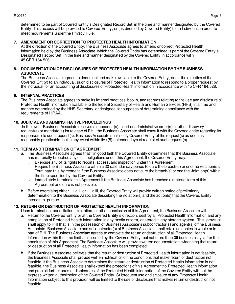 Form F-00759 Business Associate Agreement: With Contract - Wisconsin, Page 3