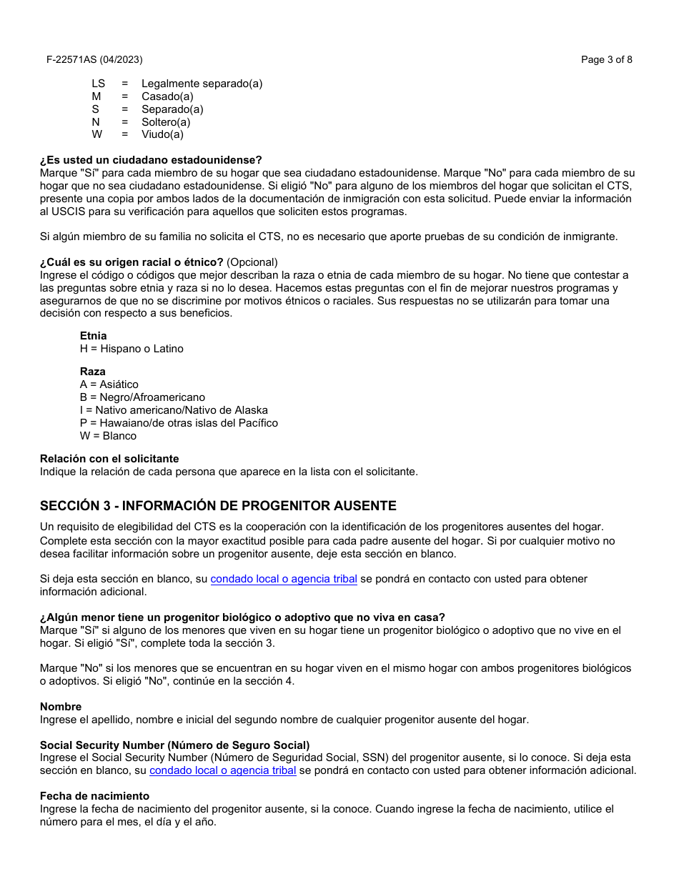Instrucciones para Formulario F-22571 Caretaker Supplement Application - Wisconsin (Spanish), Page 3